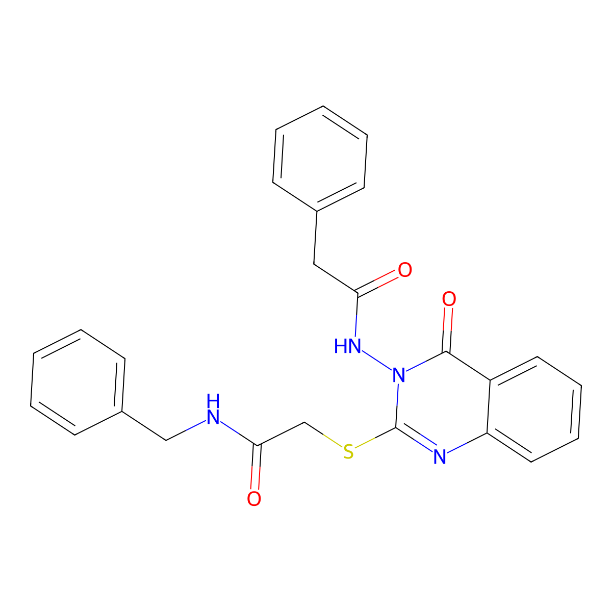 N-benzyl-2-((4-oxo-3-(2-phenylacetamido)-3,4-dihydroquinazolin-2-yl)thio)acetamide molecular structure, CAS 443354-05-0