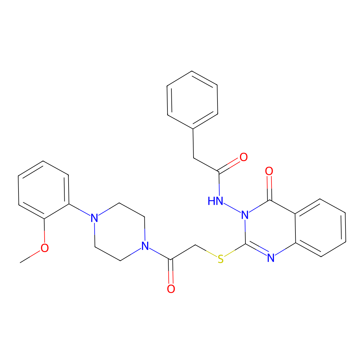 N-[2-[2-[4-(2-methoxyphenyl)piperazin-1-yl]-2-oxoethyl]sulfanyl-4-oxoquinazolin-3-yl]-2-phenylacetamide molecular structure, CAS 443354-13-0