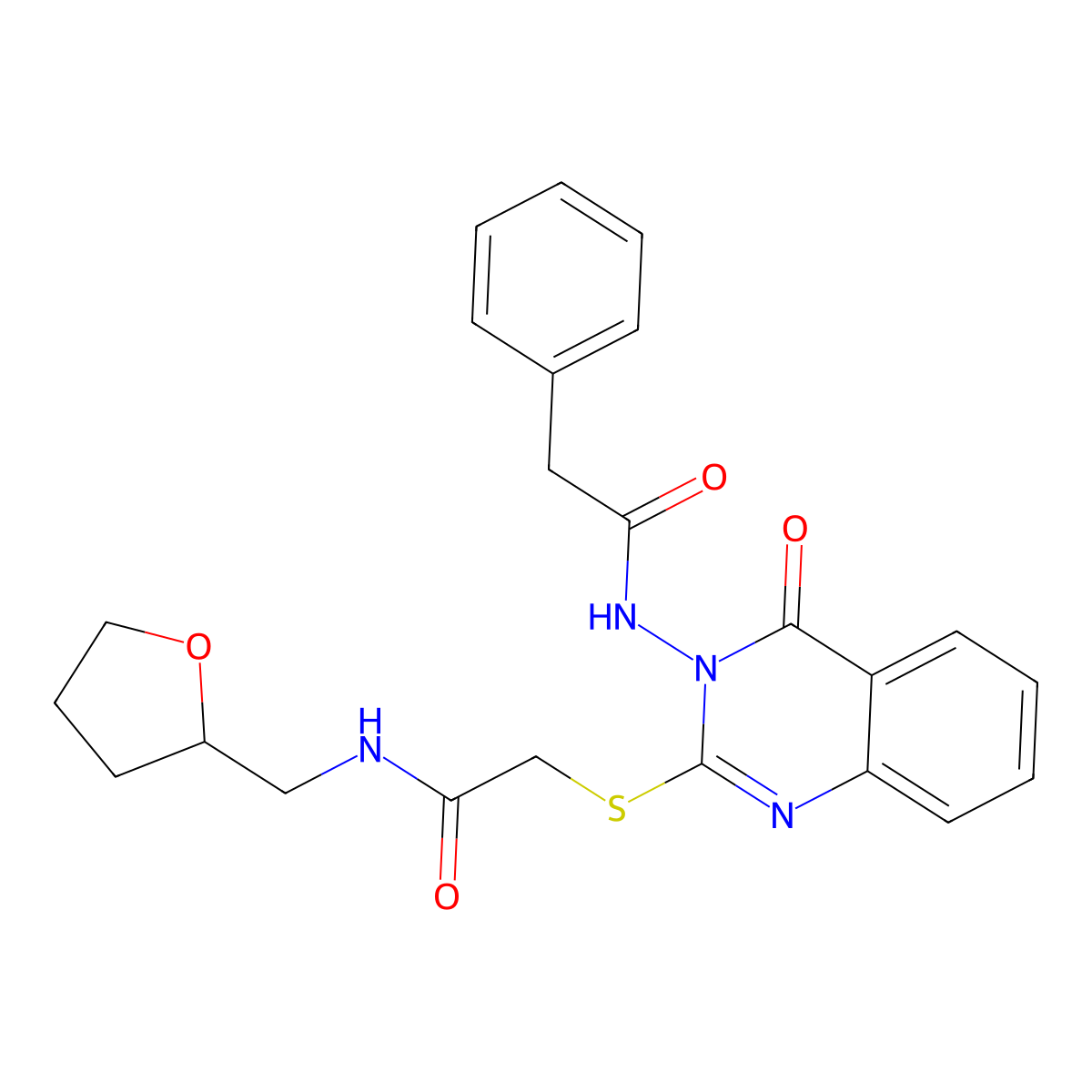 N-[4-oxo-2-[2-oxo-2-(oxolan-2-ylmethylamino)ethyl]sulfanylquinazolin-3-yl]-2-phenylacetamide molecular structure, CAS 443354-15-2