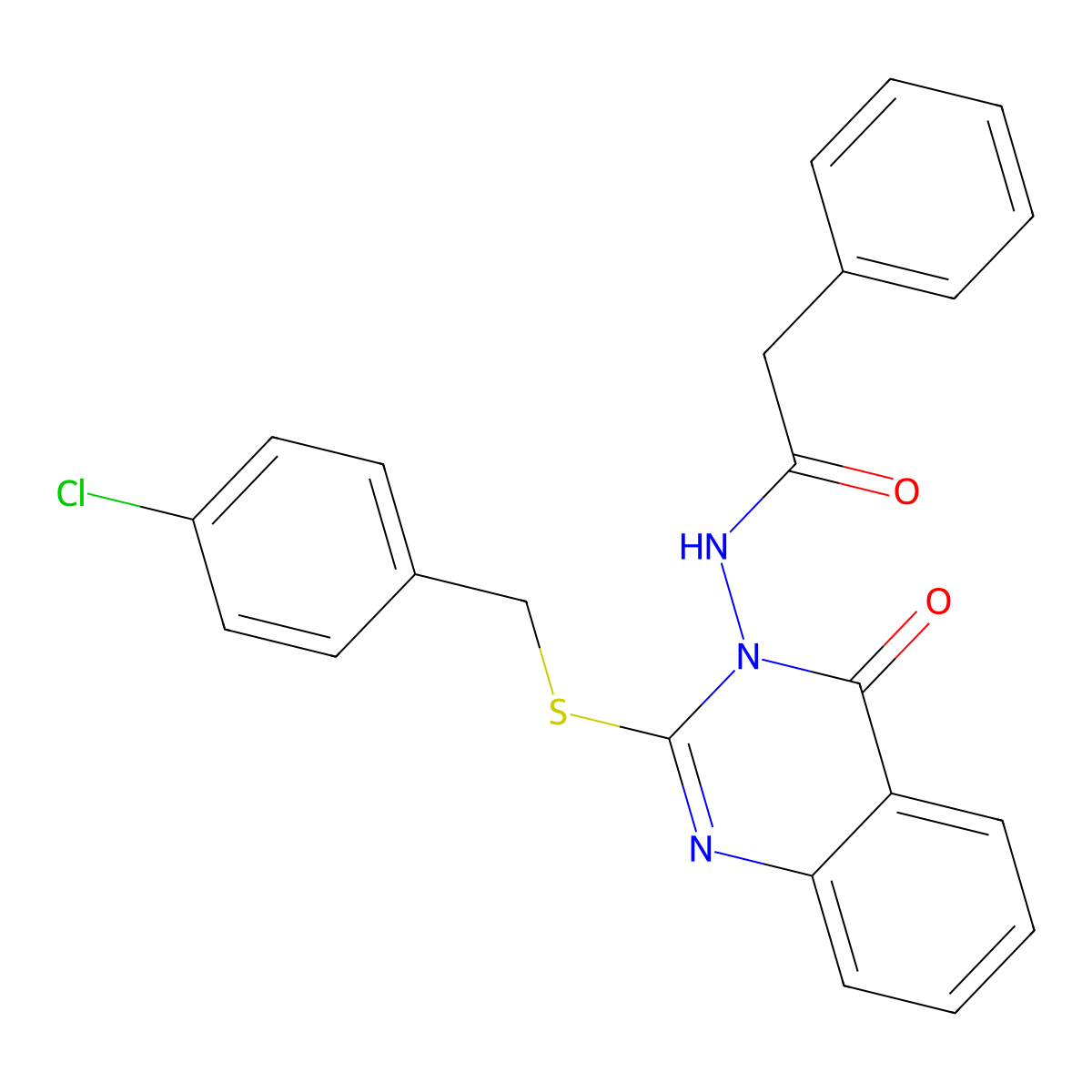 N-[2-[(4-chlorophenyl)methylsulfanyl]-4-oxoquinazolin-3-yl]-2-phenylacetamide molecular structure, CAS 443354-17-4