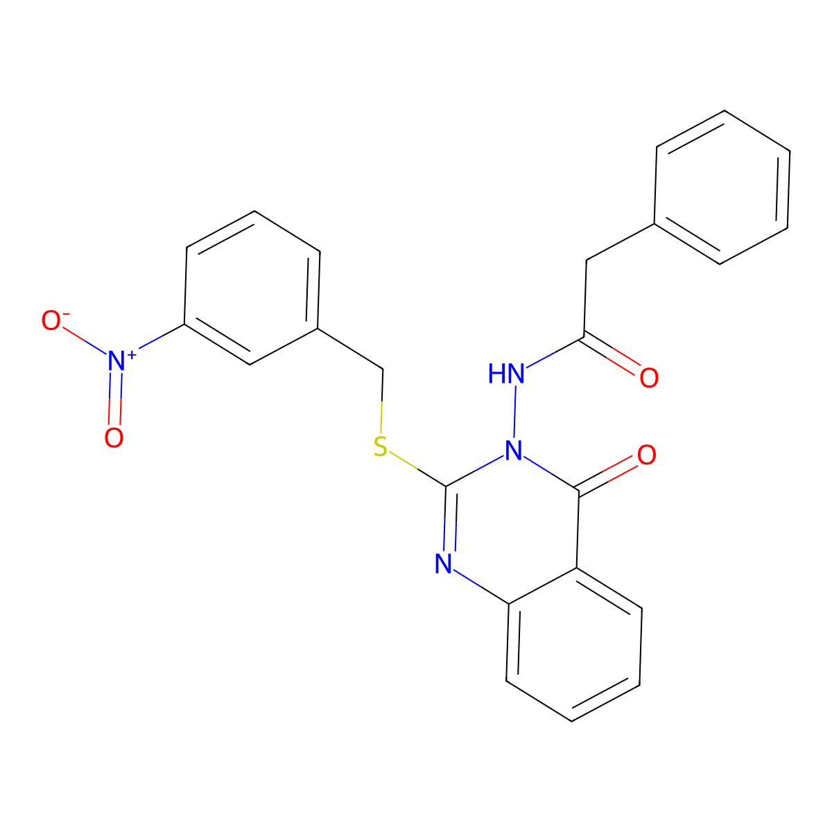 N-(2-((3-nitrobenzyl)thio)-4-oxoquinazolin-3(4H)-yl)-2-phenylacetamide molecular structure, CAS 443354-21-0