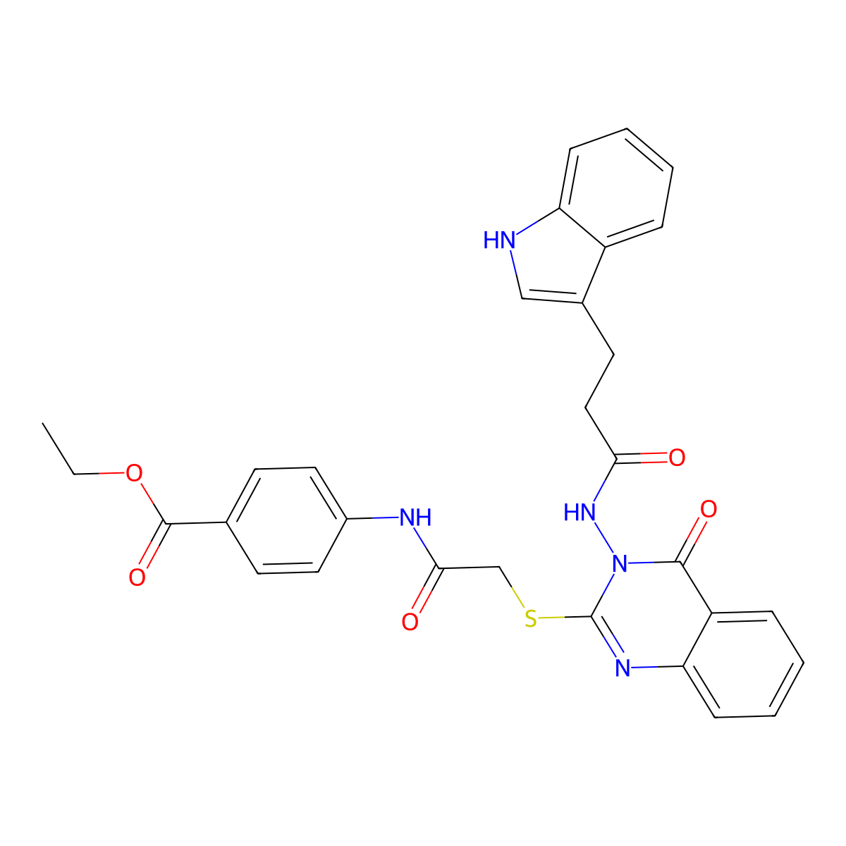 ethyl 4-[[2-[3-[3-(1H-indol-3-yl)propanoylamino]-4-oxoquinazolin-2-yl]sulfanylacetyl]amino]benzoate molecular structure, CAS 443354-36-7