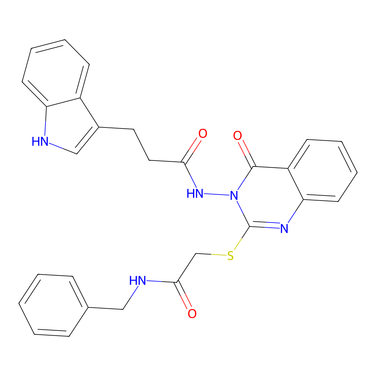 N-[2-[2-(benzylamino)-2-oxoethyl]sulfanyl-4-oxoquinazolin-3-yl]-3-(1H-indol-3-yl)propanamide molecular structure, CAS 443354-39-0
