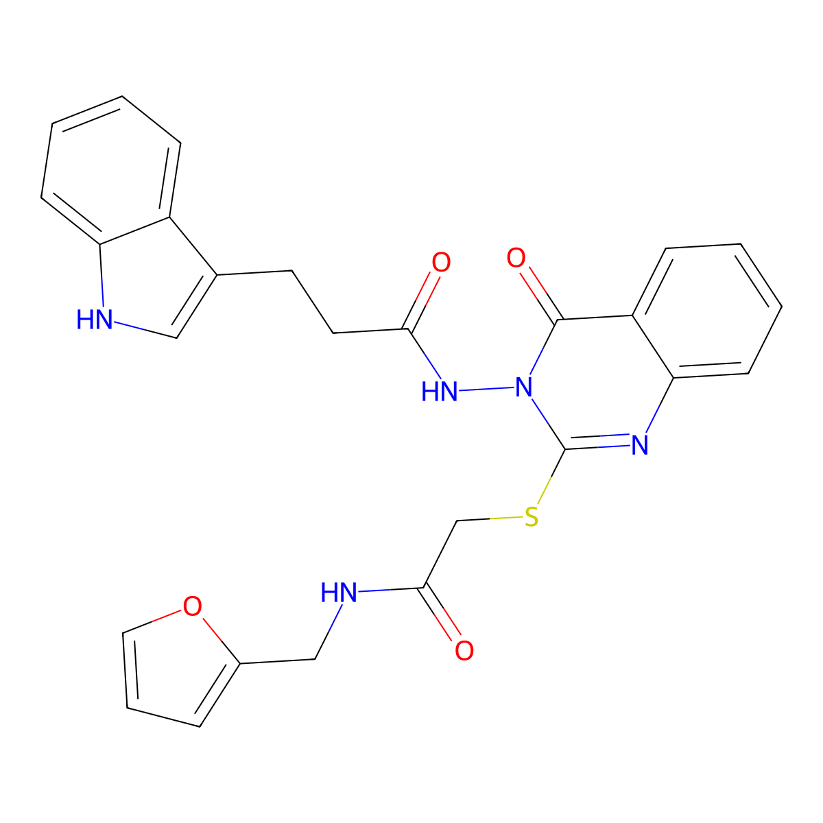 N-[2-[2-(furan-2-ylmethylamino)-2-oxoethyl]sulfanyl-4-oxoquinazolin-3-yl]-3-(1H-indol-3-yl)propanamide molecular structure, CAS 443354-44-7