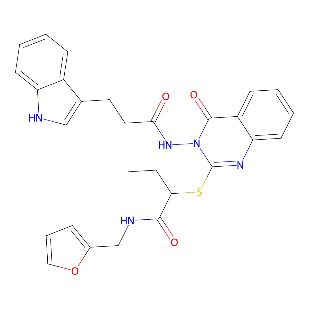 N-(furan-2-ylmethyl)-2-[3-[3-(1H-indol-3-yl)propanoylamino]-4-oxoquinazolin-2-yl]sulfanylbutanamide molecular structure, CAS 443354-46-9