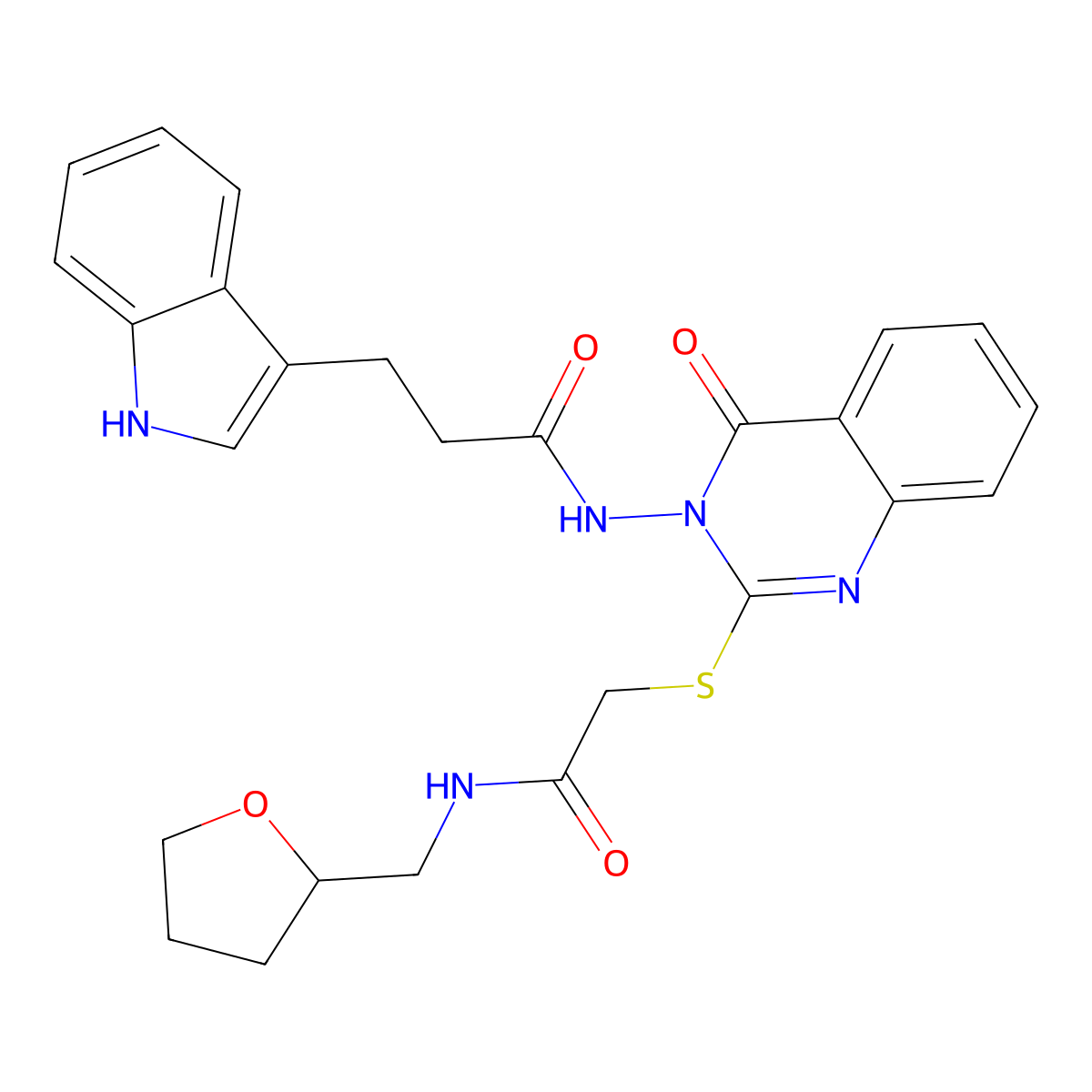 3-(1H-indol-3-yl)-N-[4-oxo-2-[2-oxo-2-(oxolan-2-ylmethylamino)ethyl]sulfanylquinazolin-3-yl]propanamide molecular structure, CAS 443354-48-1