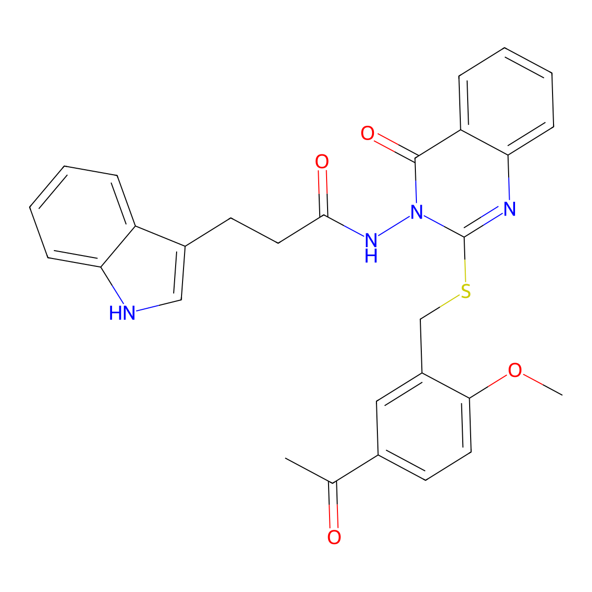 N-[2-[(5-acetyl-2-methoxyphenyl)methylsulfanyl]-4-oxoquinazolin-3-yl]-3-(1H-indol-3-yl)propanamide molecular structure, CAS 443354-50-5