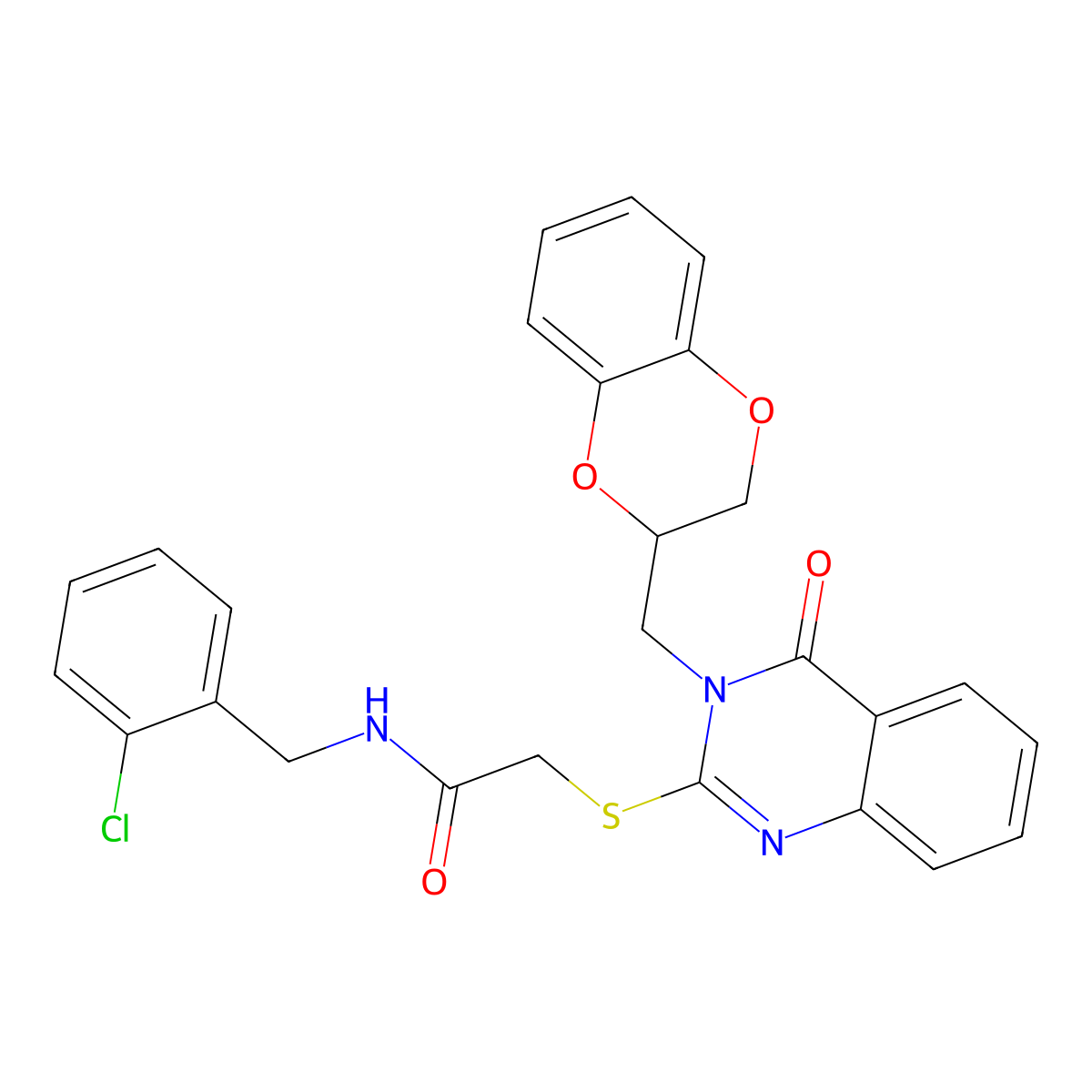N-(2-chlorobenzyl)-2-((3-((2,3-dihydrobenzo[b][1,4]dioxin-2-yl)methyl)-4-oxo-3,4-dihydroquinazolin-2-yl)thio)acetamide molecular structure, CAS 443354-61-8