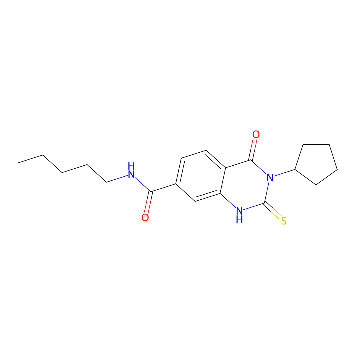3-cyclopentyl-4-oxo-N-pentyl-2-sulfanylidene-1H-quinazoline-7-carboxamide molecular structure, CAS 443354-95-8