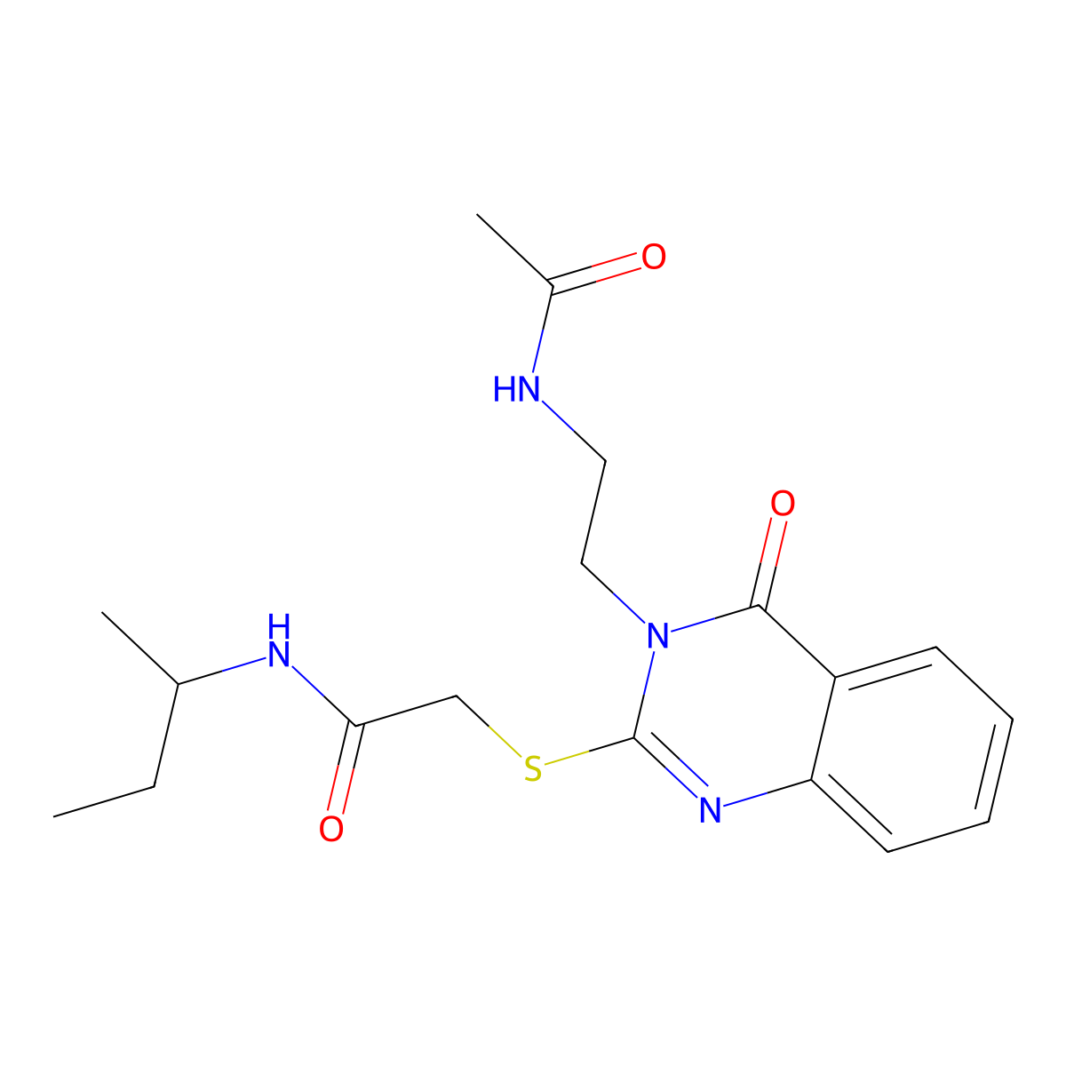 2-((3-(2-acetamidoethyl)-4-oxo-3,4-dihydroquinazolin-2-yl)thio)-N-(sec-butyl)acetamide molecular structure, CAS 443355-33-7