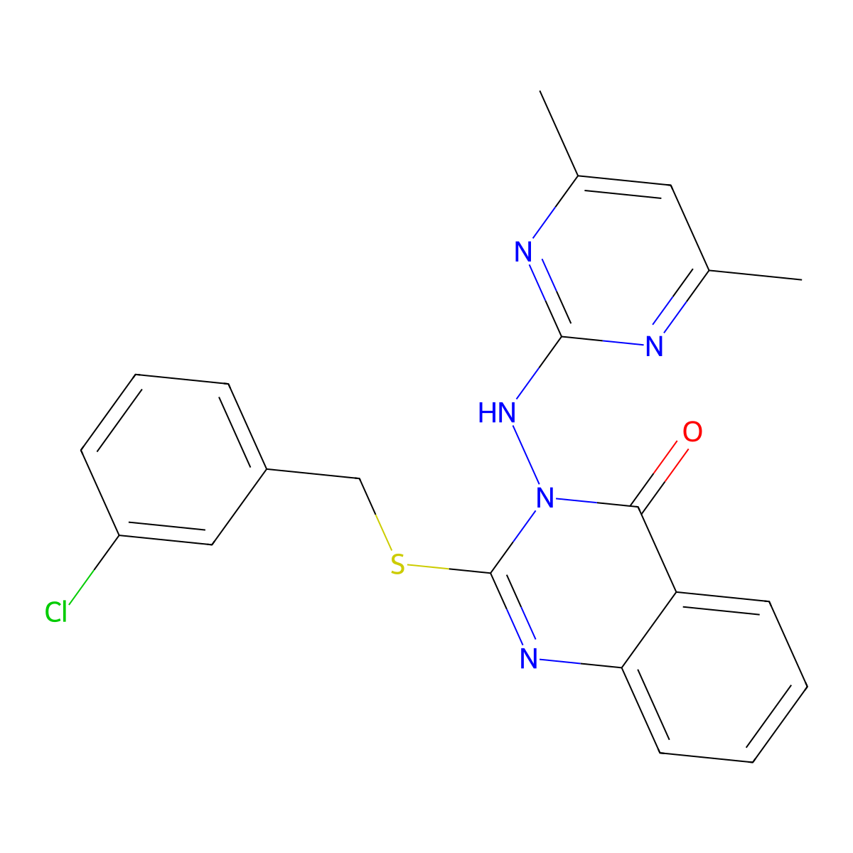 2-[(3-Chlorophenyl)methylsulfanyl]-3-[(4,6-dimethylpyrimidin-2-yl)amino]quinazolin-4-one molecular structure, CAS 443356-05-6