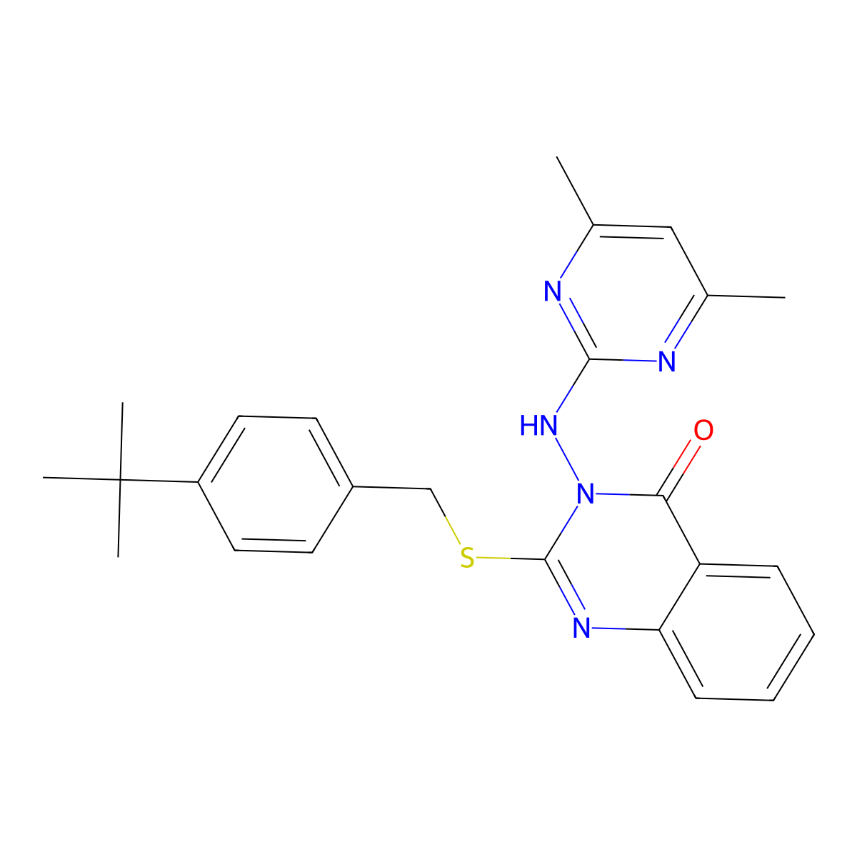 2-[(4-Tert-butylphenyl)methylsulfanyl]-3-[(4,6-dimethylpyrimidin-2-yl)amino]quinazolin-4-one molecular structure, CAS 443356-07-8