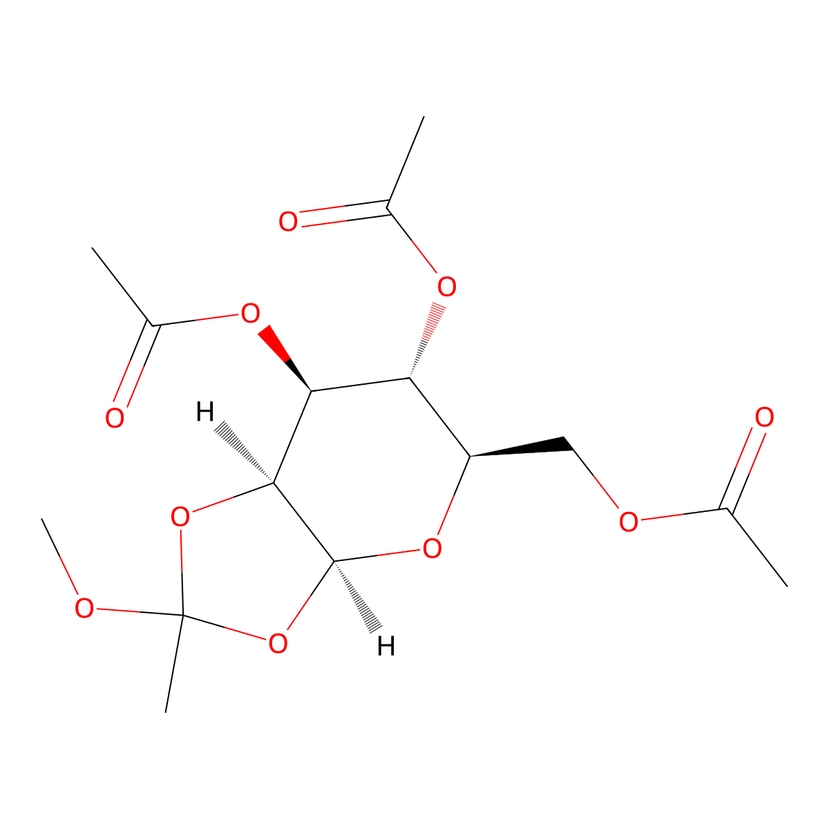 (3aS,5R,6R,7S,7aS)-5-(Acetoxymethyl)-2-methoxy-2-methyltetrahydro-5H-[1,3]dioxolo[4,5-b]pyran-6,7-diyl diacetate molecular structure, CAS 4435-05-6