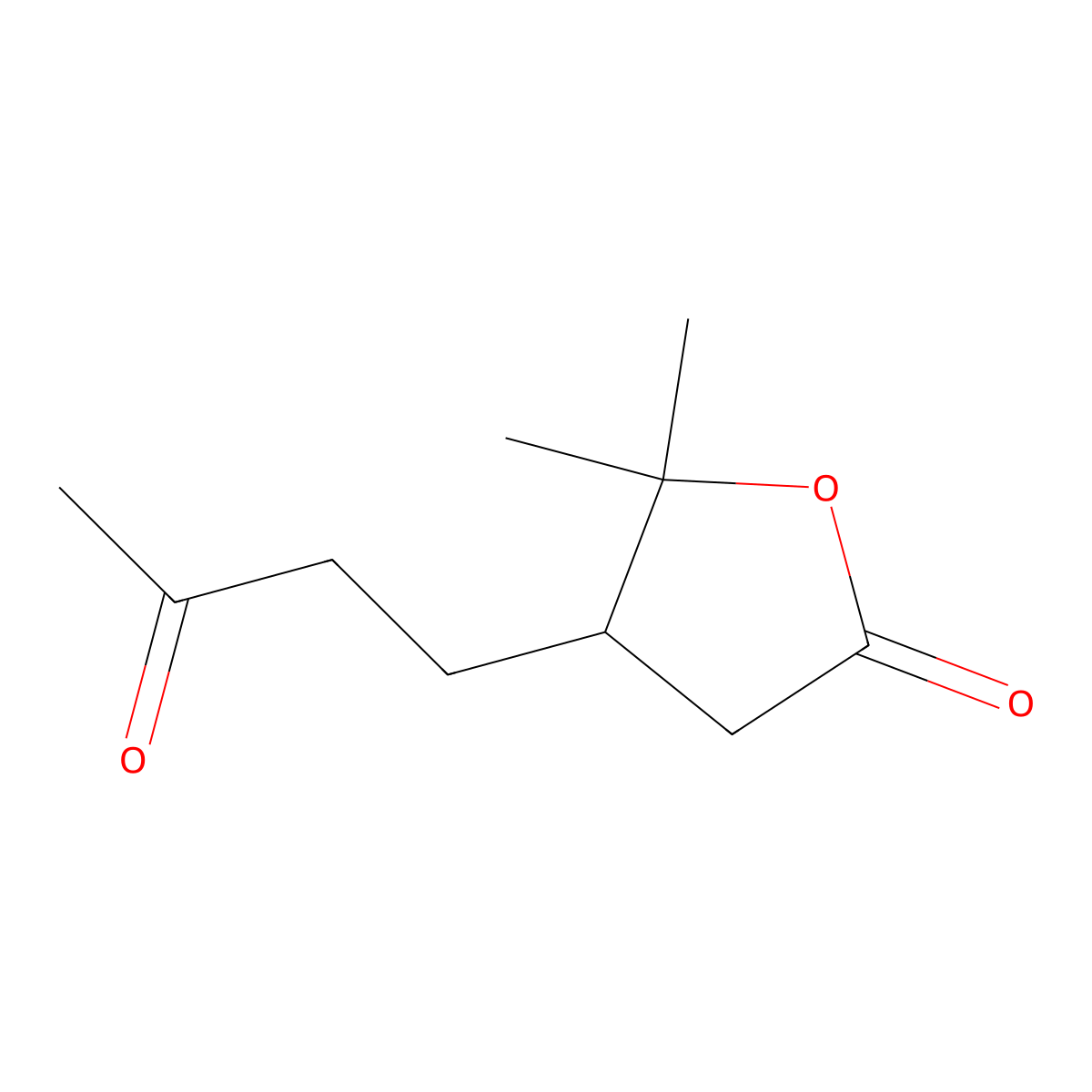 4-Hydroxy-4-methyl-3-(3-oxobutyl)-valeric acid gamma-lactone molecular structure, CAS 4436-81-1