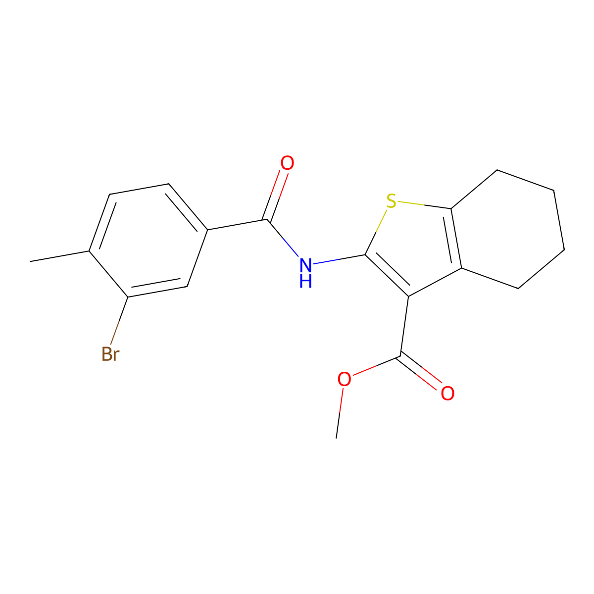 Methyl 2-[(3-bromo-4-methylbenzoyl)amino]-4,5,6,7-tetrahydro-1-benzothiophene-3-carboxylate molecular structure, CAS 443635-09-4