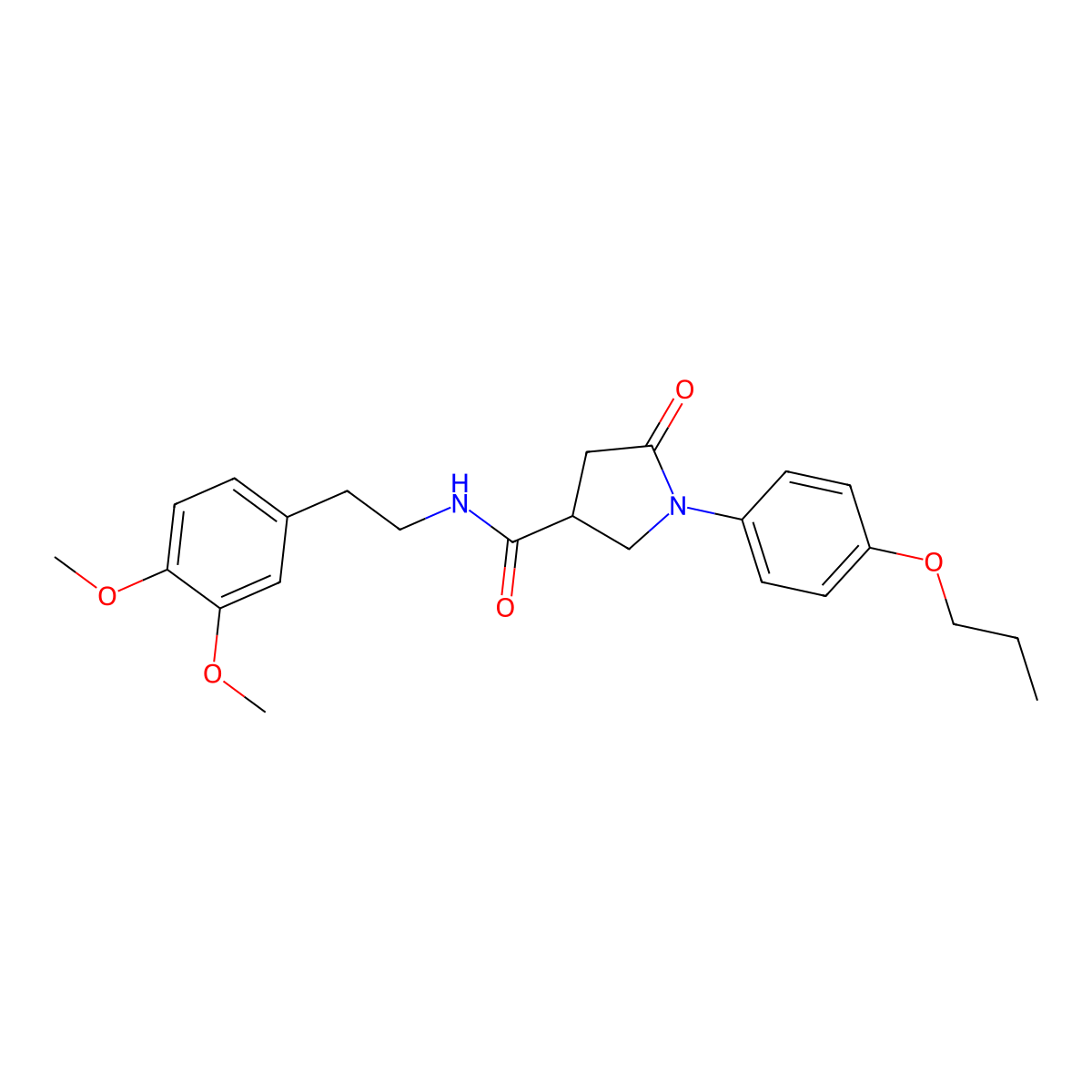 N-[2-(3,4-Dimethoxyphenyl)ethyl]-5-oxo-1-(4-propoxyphenyl)-3-pyrrolidinecarboxamide molecular structure, CAS 443636-23-5