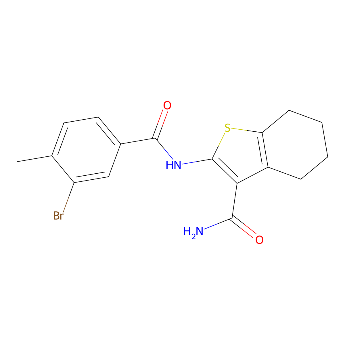 2-[(3-Bromo-4-methylbenzoyl)amino]-4,5,6,7-tetrahydro-1-benzothiophene-3-carboxamide molecular structure, CAS 443636-35-9