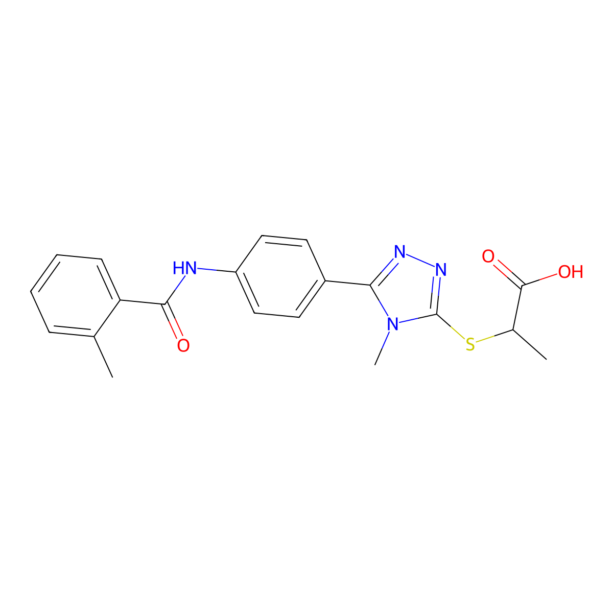 2-[[4-methyl-5-[4-[(2-methylbenzoyl)amino]phenyl]-1,2,4-triazol-3-yl]sulfanyl]propanoic Acid molecular structure, CAS 443637-33-0