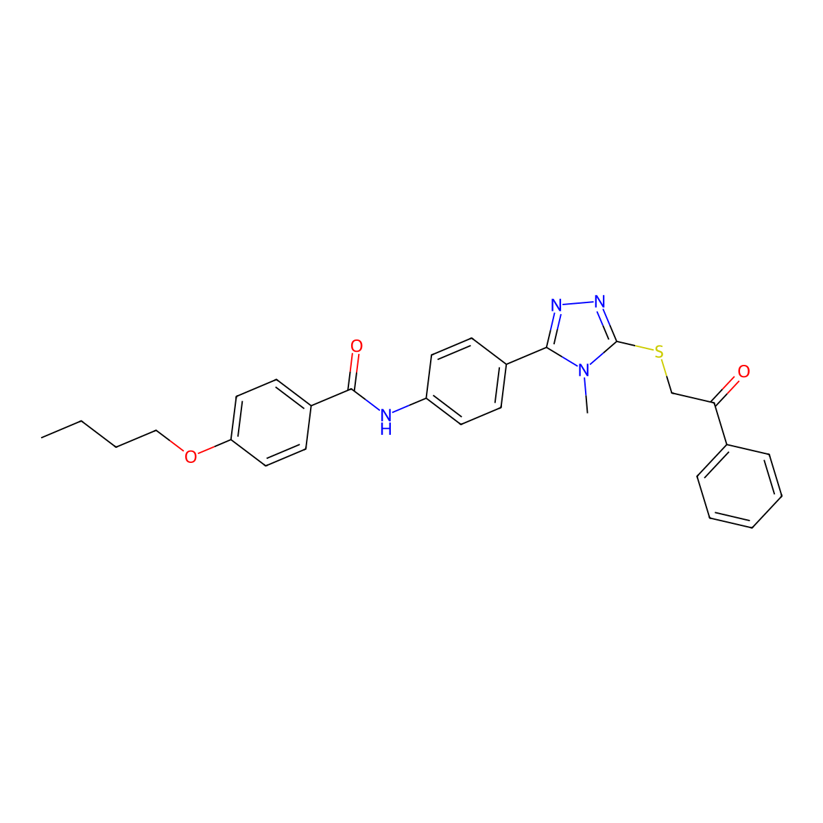 4-butoxy-N-[4-(4-methyl-5-phenacylsulfanyl-1,2,4-triazol-3-yl)phenyl]benzamide molecular structure, CAS 443638-09-3