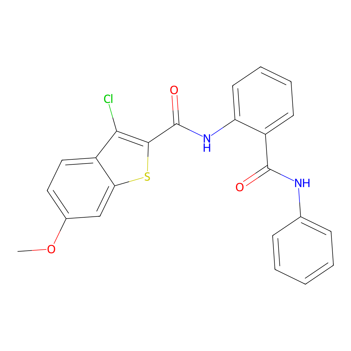 3-chloro-6-methoxy-N-[2-(phenylcarbamoyl)phenyl]-1-benzothiophene-2-carboxamide molecular structure, CAS 443638-27-5