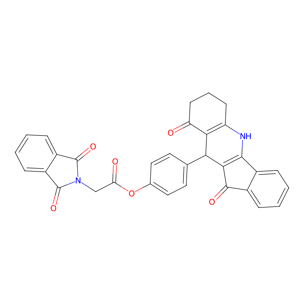 4-(9,11-dioxo-6,7,8,9,10,11-hexahydro-5H-indeno[1,2-b]quinolin-10-yl)phenyl (1,3-dioxo-1,3-dihydro-2H-isoindol-2-yl)acetate molecular structure, CAS 443638-91-3