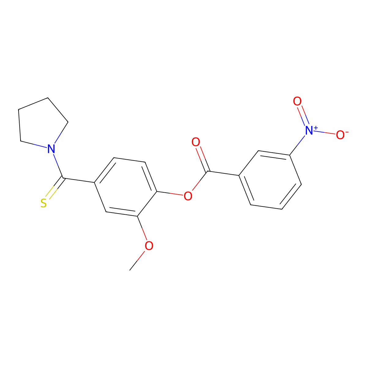 2-Methoxy-4-(pyrrolidin-1-ylcarbonothioyl)phenyl 3-nitrobenzoate molecular structure, CAS 443639-08-5