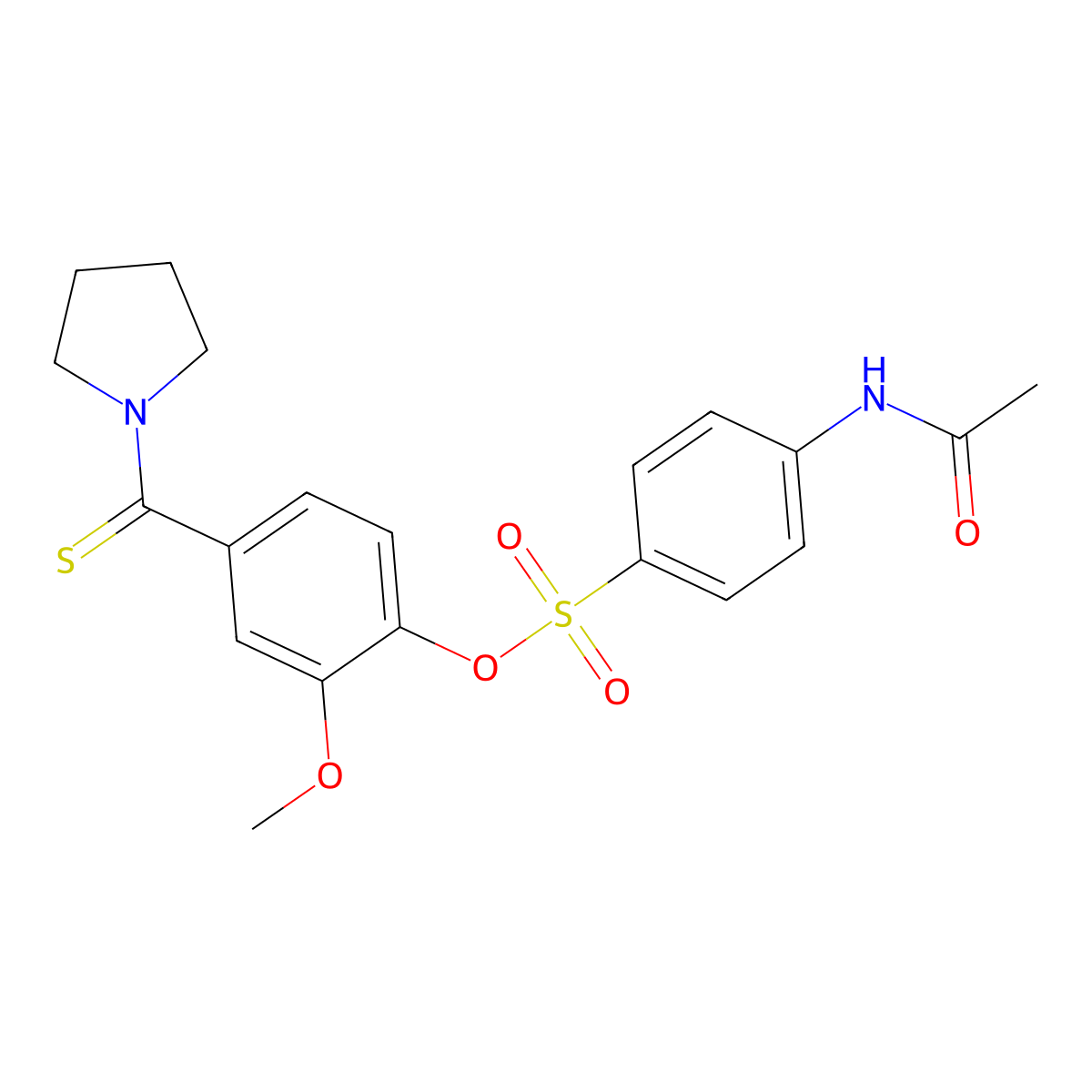2-Methoxy-4-(1-pyrrolidinylcarbonothioyl)phenyl 4-(acetylamino)benzenesulfonate molecular structure, CAS 443639-25-6