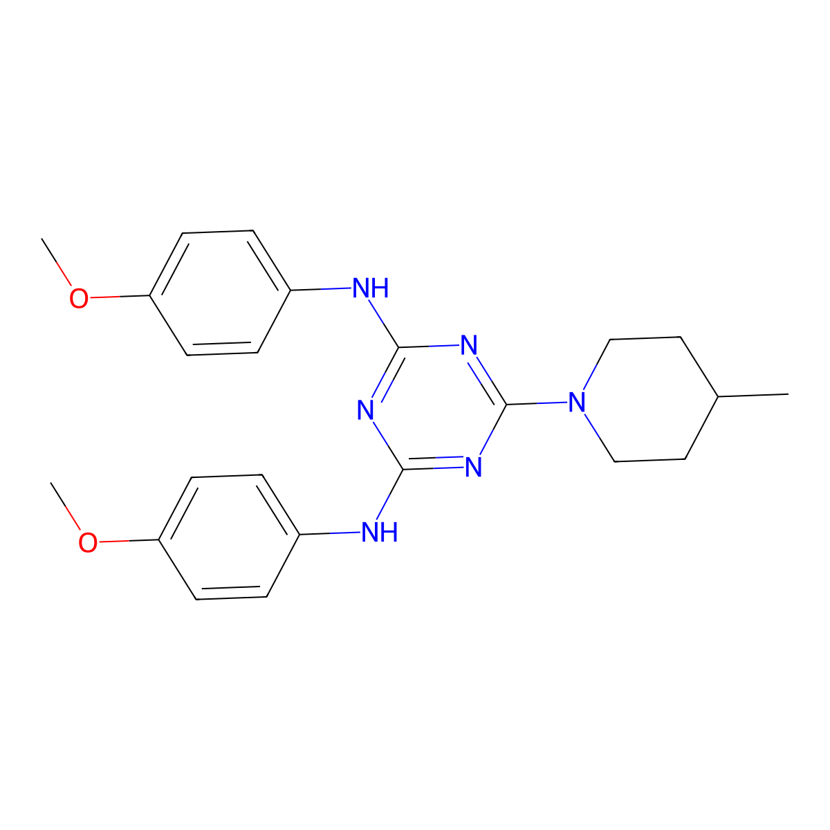 N,N'-bis(4-methoxyphenyl)-6-(4-methylpiperidin-1-yl)-1,3,5-triazine-2,4-diamine molecular structure, CAS 443639-29-0
