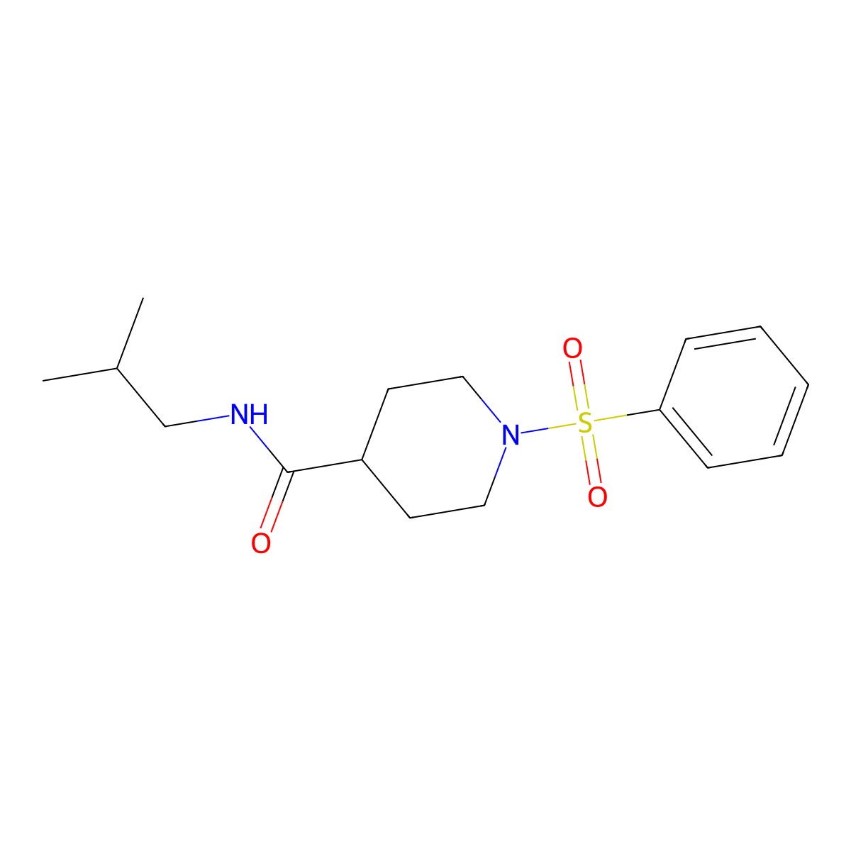 1-(benzenesulfonyl)-N-(2-methylpropyl)piperidine-4-carboxamide molecular structure, CAS 443639-95-0
