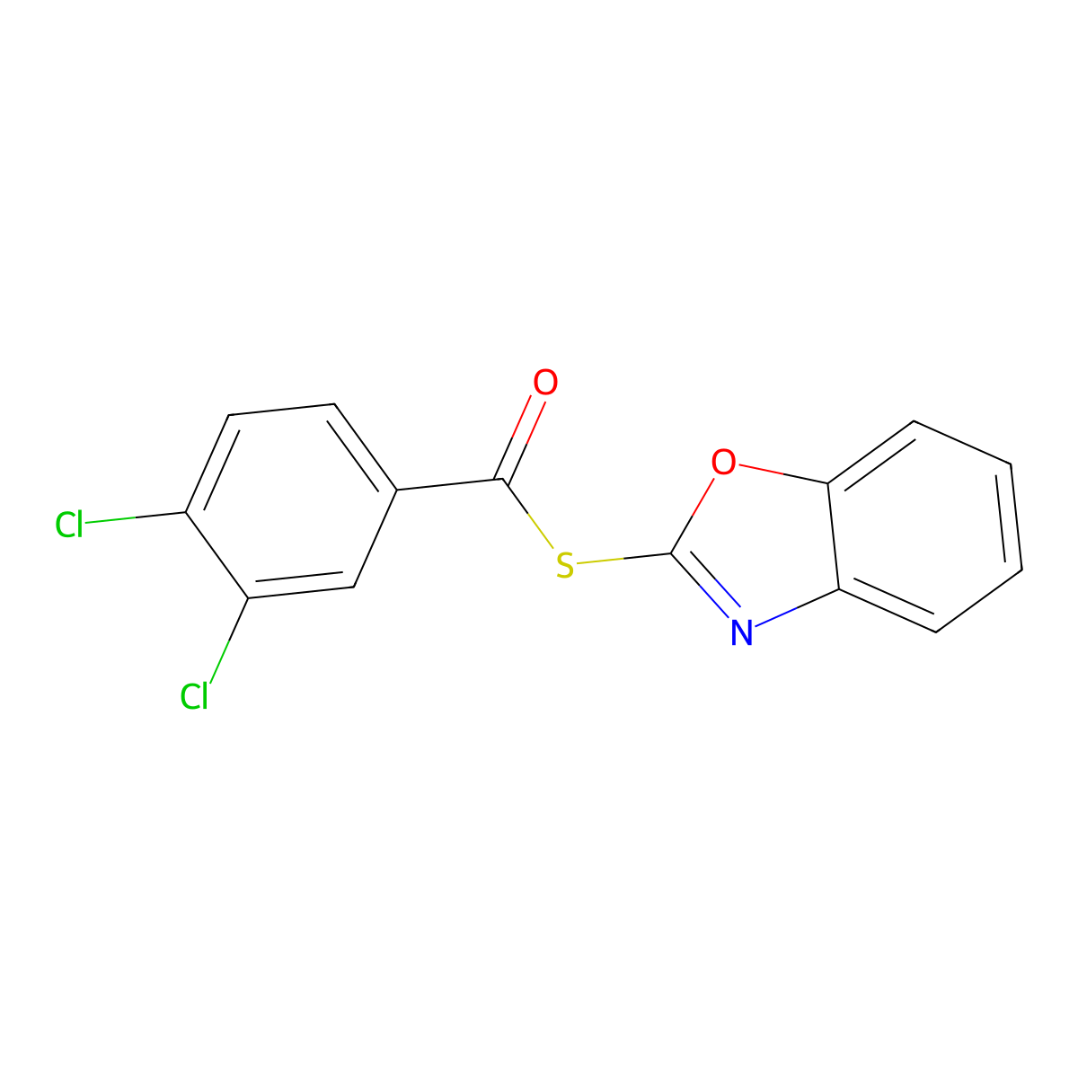 S-1,3-benzoxazol-2-yl 3,4-dichlorobenzenecarbothioate molecular structure, CAS 443640-21-9