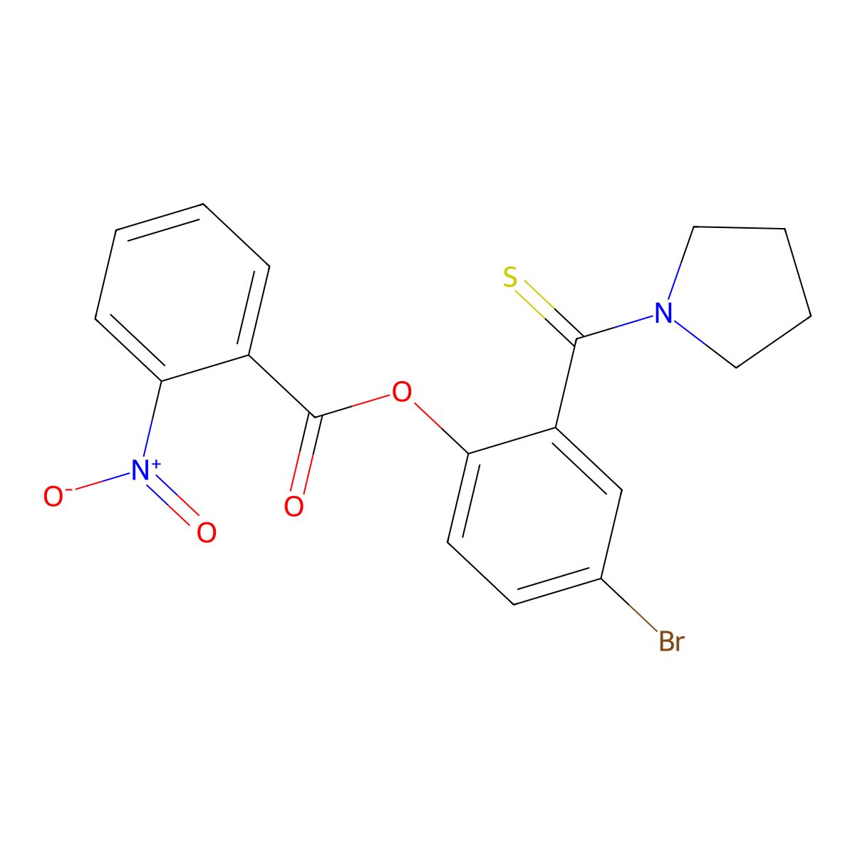 4-Bromo-2-(pyrrolidin-1-ylcarbonothioyl)phenyl 2-nitrobenzoate molecular structure, CAS 443640-38-8
