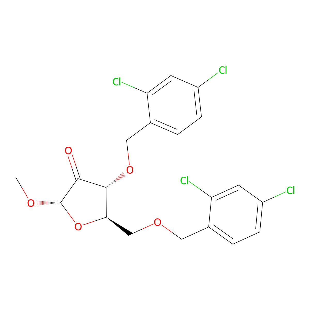 1-O-Methyl-3,5-bis-O-[(2,4-dichlorophenyl)methyl]-alpha-D-erthro-pentofuranoside-2-ulose molecular structure, CAS 443642-30-6