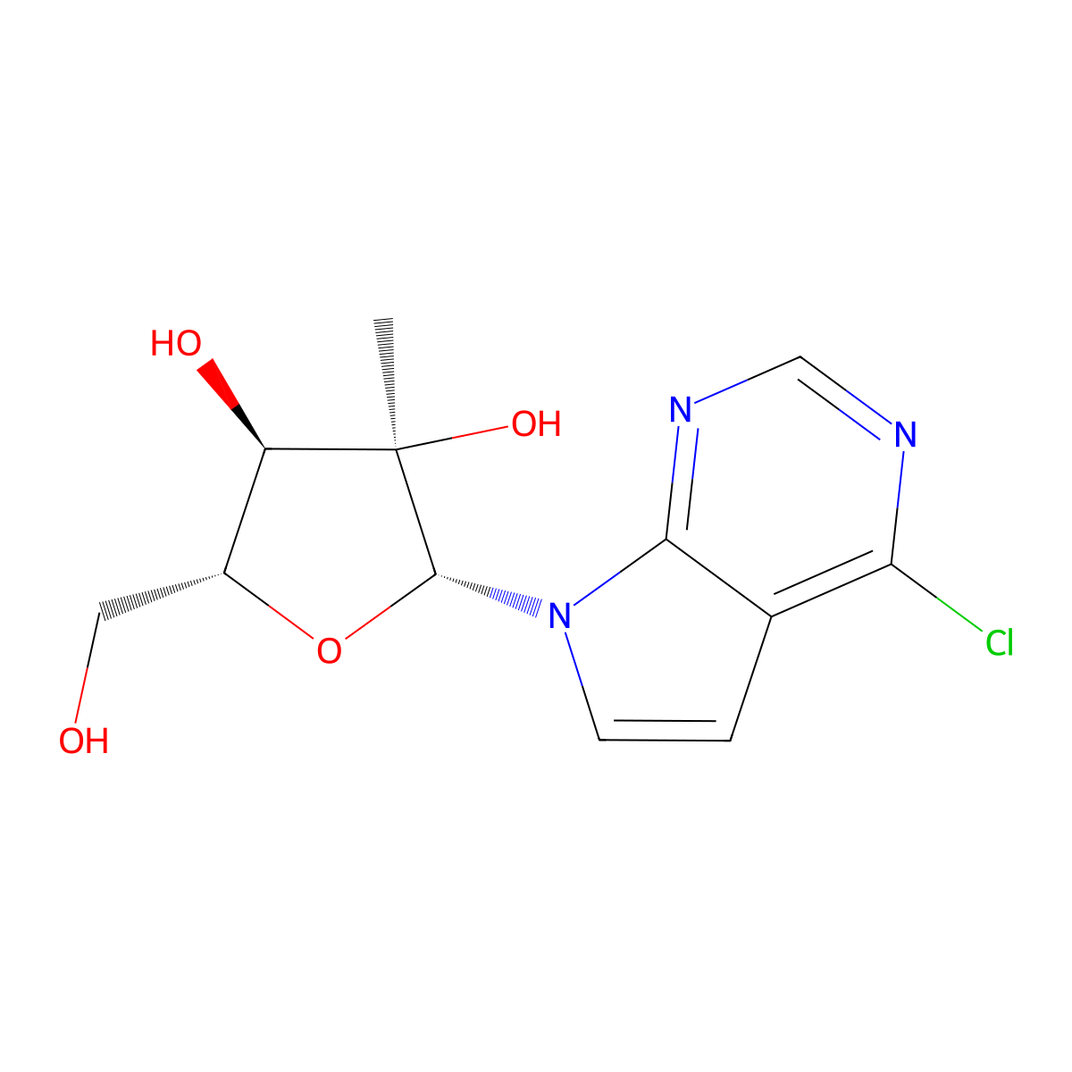 4-Chloro-7-(2-c-methyl-beta-d-ribofuranosyl)-7h-pyrrolo[2,3-d]pyrimidine molecular structure, CAS 443642-33-9