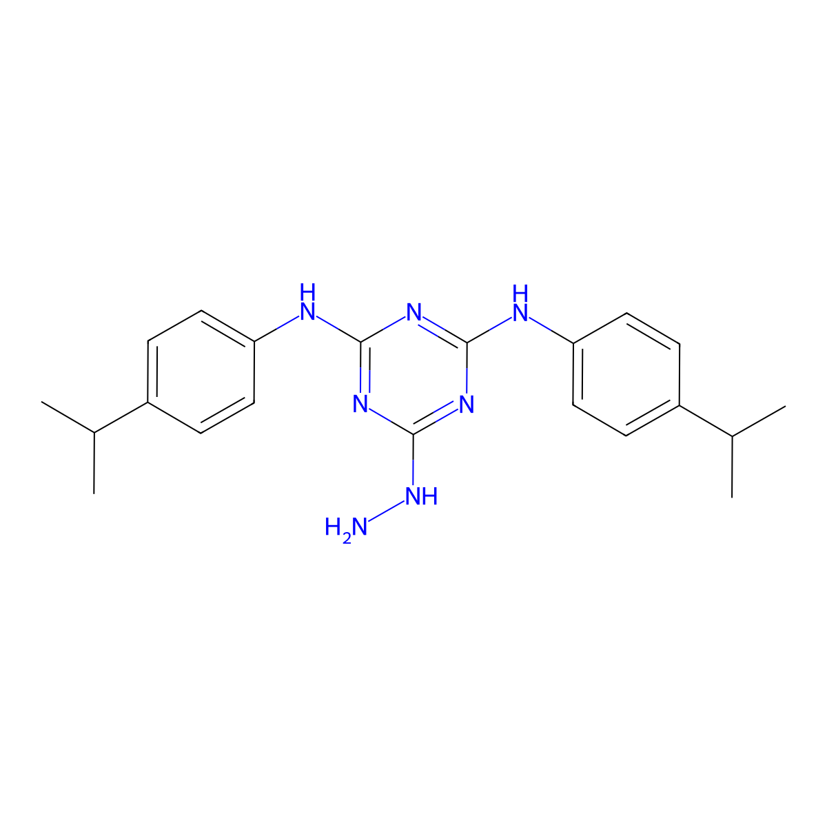 6-hydrazinyl-N,N'-bis[4-(propan-2-yl)phenyl]-1,3,5-triazine-2,4-diamine molecular structure, CAS 443644-28-8