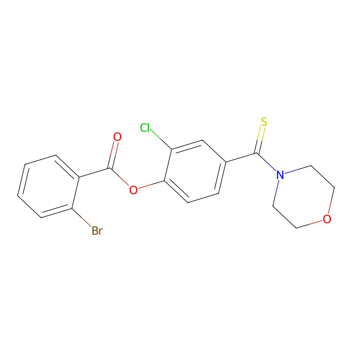 2-Chloro-4-(morpholin-4-ylcarbonothioyl)phenyl 2-bromobenzoate molecular structure, CAS 443644-81-3
