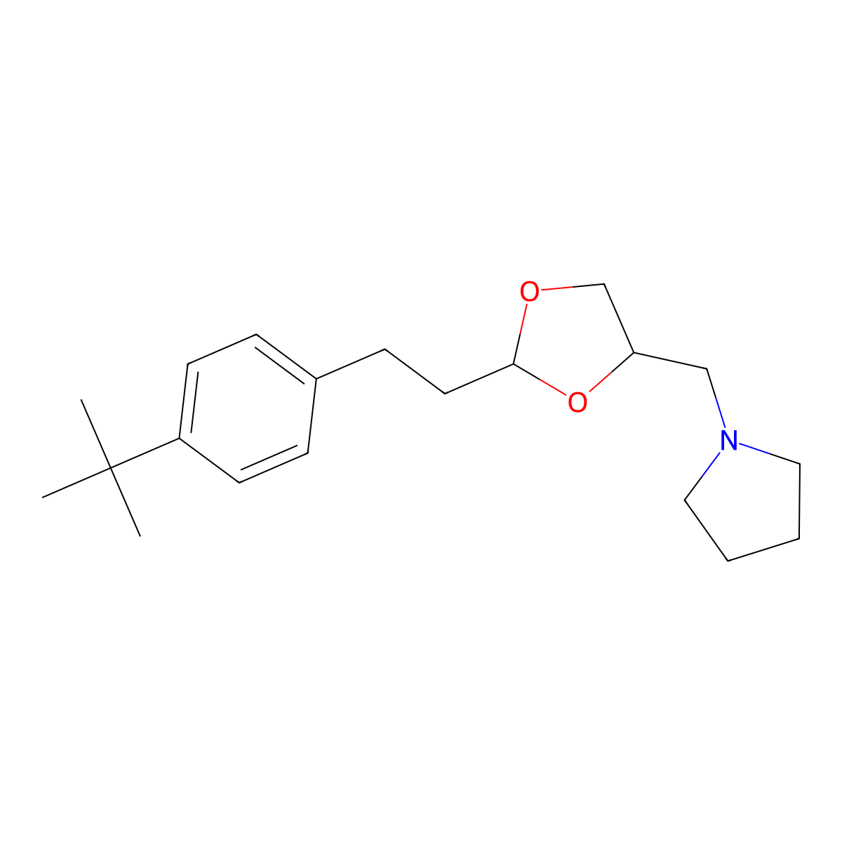 1-[[2-[2-(4-Tert-butylphenyl)ethyl]-1,3-dioxolan-4-yl]methyl]pyrrolidine molecular structure, CAS 443645-27-0