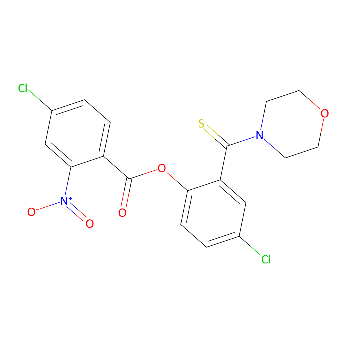 4-Chloro-2-(morpholin-4-ylcarbonothioyl)phenyl 4-chloro-2-nitrobenzoate molecular structure, CAS 443645-88-3