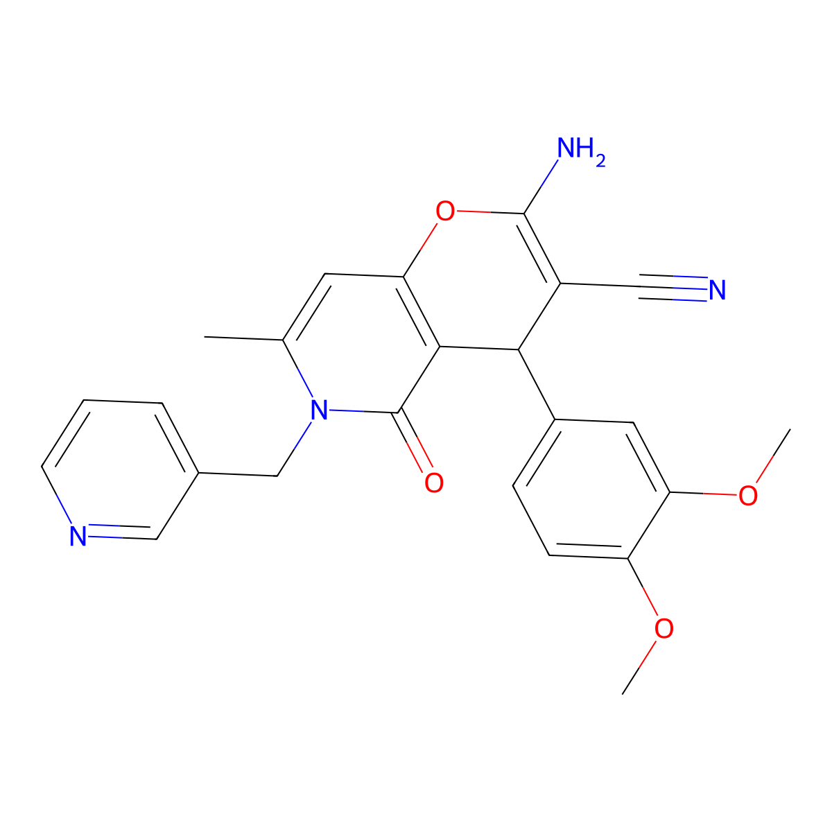 2-amino-4-(3,4-dimethoxyphenyl)-7-methyl-5-oxo-6-(pyridin-3-ylmethyl)-4H-pyrano[3,2-c]pyridine-3-carbonitrile molecular structure, CAS 443646-46-6