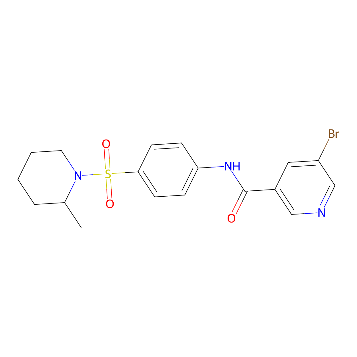 5-bromo-N-[4-(2-methylpiperidin-1-yl)sulfonylphenyl]pyridine-3-carboxamide molecular structure, CAS 443647-14-1