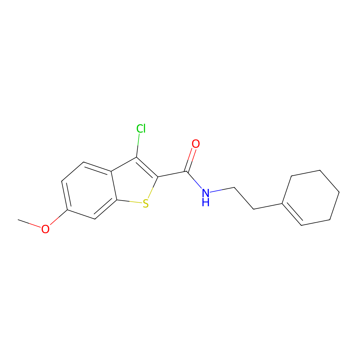 3-chloro-N-[2-(cyclohexen-1-yl)ethyl]-6-methoxy-1-benzothiophene-2-carboxamide molecular structure, CAS 443647-43-6