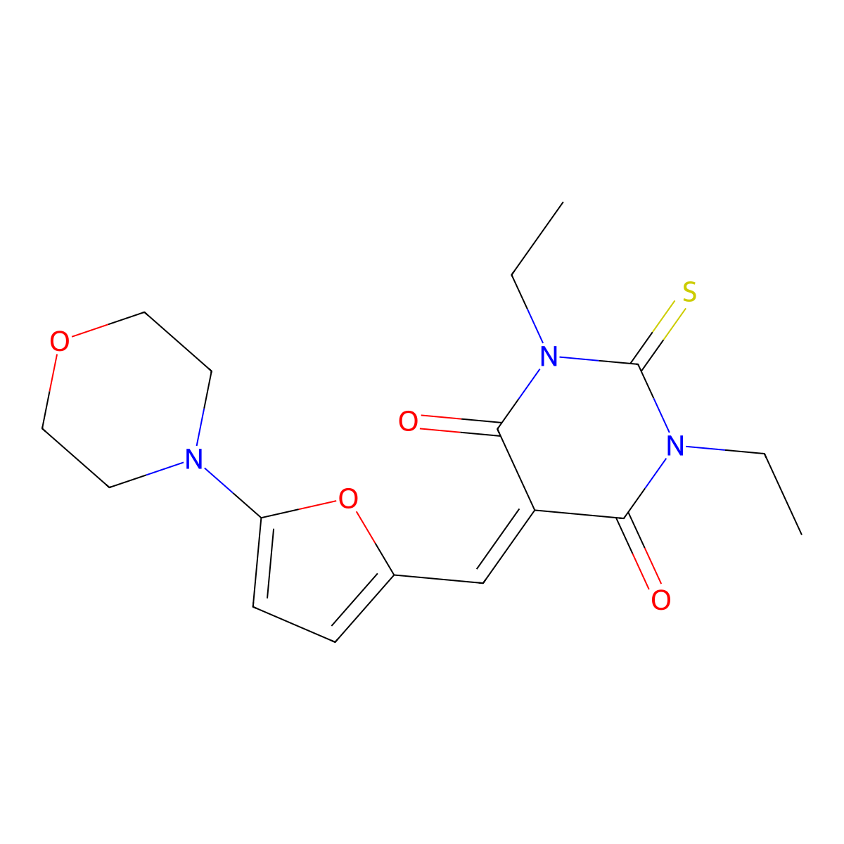 1,3-Diethyl-5-[(5-morpholin-4-ylfuran-2-yl)methylidene]-2-sulfanylidene-1,3-diazinane-4,6-dione molecular structure, CAS 443647-63-0