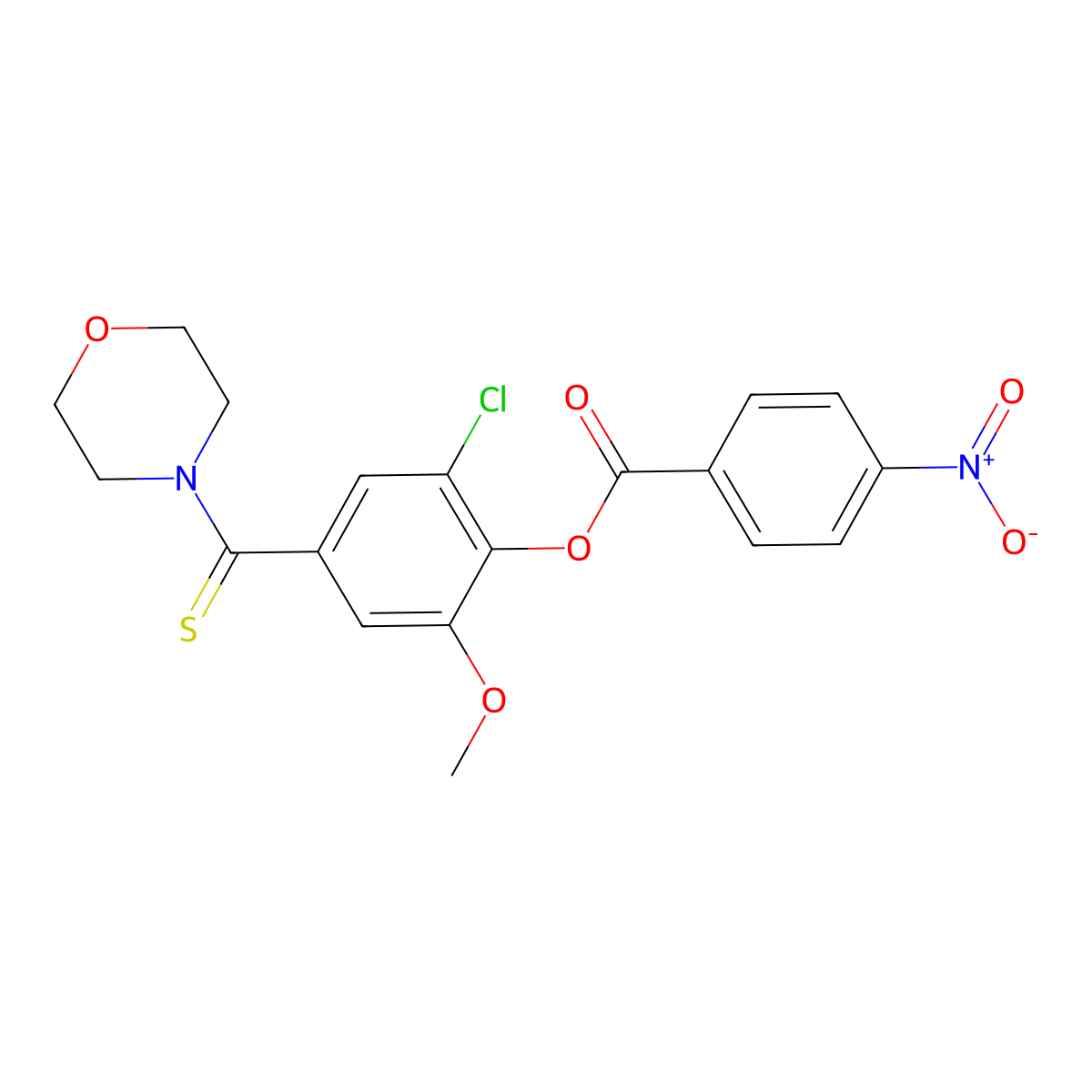 2-Chloro-6-methoxy-4-(morpholin-4-ylcarbonothioyl)phenyl 4-nitrobenzoate molecular structure, CAS 443648-01-9