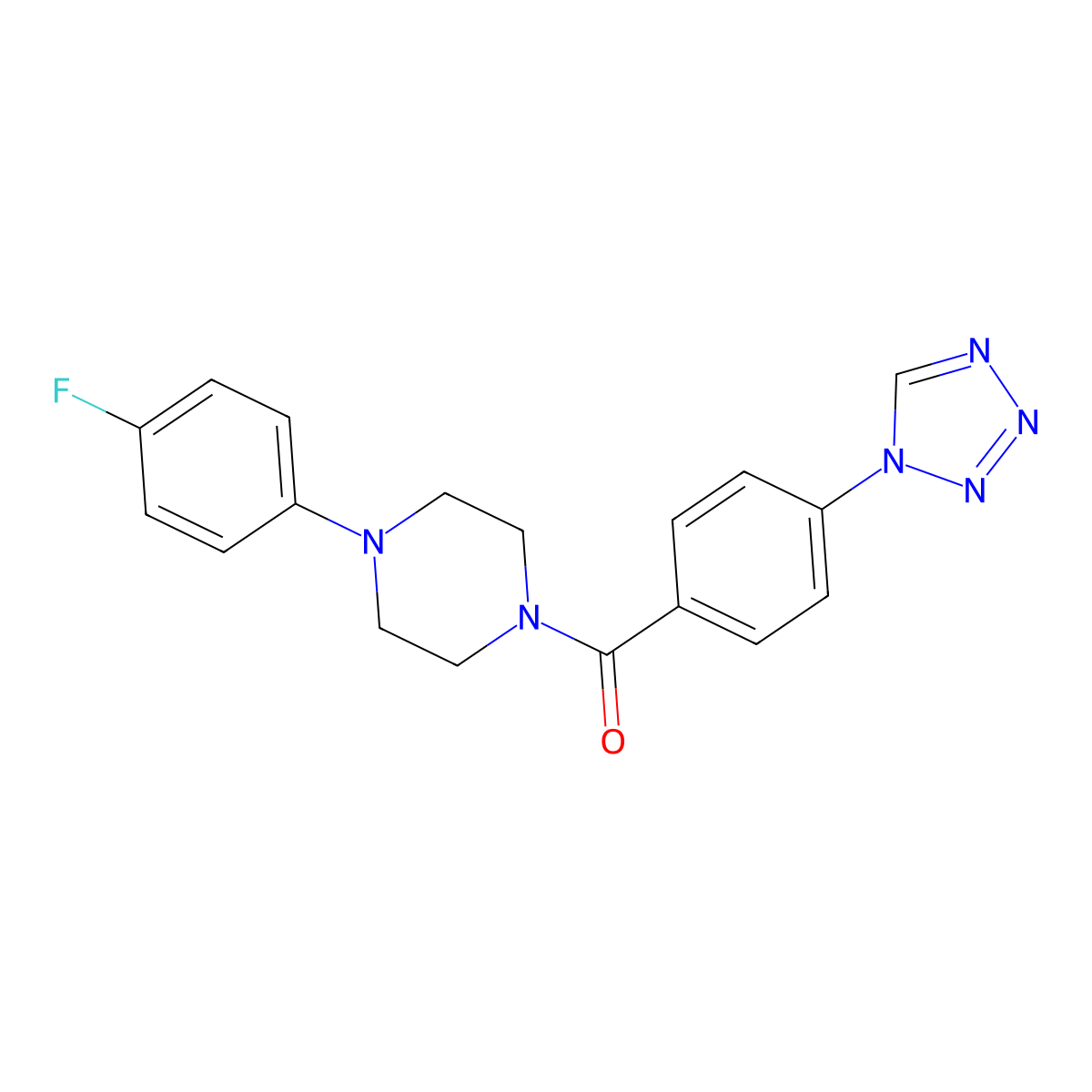 1-(4-fluorophenyl)-4-[4-(1H-tetrazol-1-yl)benzoyl]piperazine molecular structure, CAS 443651-20-5