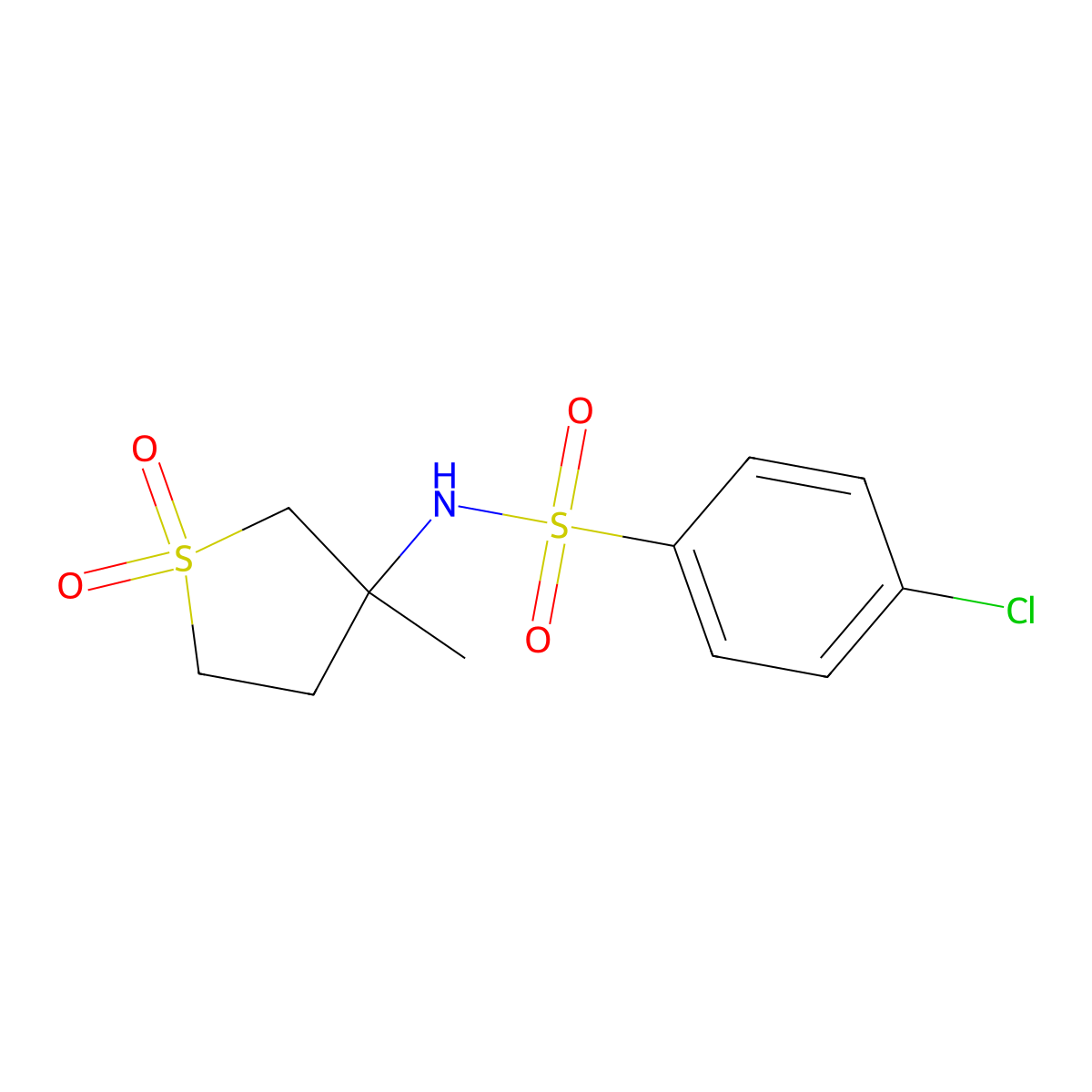 4-chloro-N-(3-methyl-1,1-dioxothiolan-3-yl)benzenesulfonamide molecular structure, CAS 443653-00-7