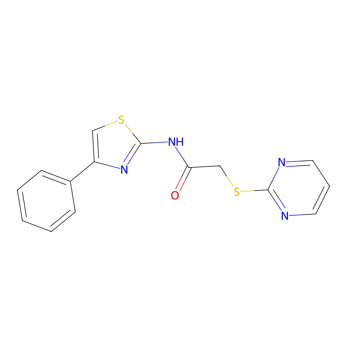 N-(4-phenyl-1,3-thiazol-2-yl)-2-(pyrimidin-2-ylsulfanyl)acetamide molecular structure, CAS 443655-10-5