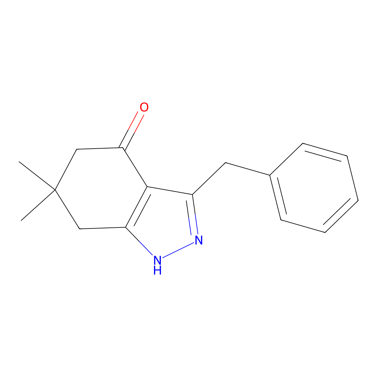 3-benzyl-6,6-dimethyl-1,5,6,7-tetrahydro-4H-indazol-4-one molecular structure, CAS 443655-62-7