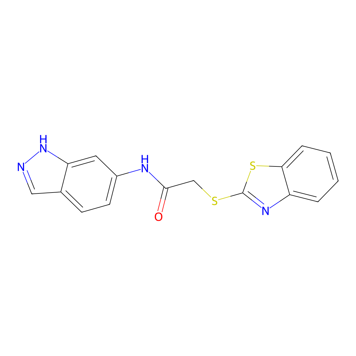 2-(benzo[d]thiazol-2-ylthio)-N-(1H-indazol-6-yl)acetamide molecular structure, CAS 443656-51-7