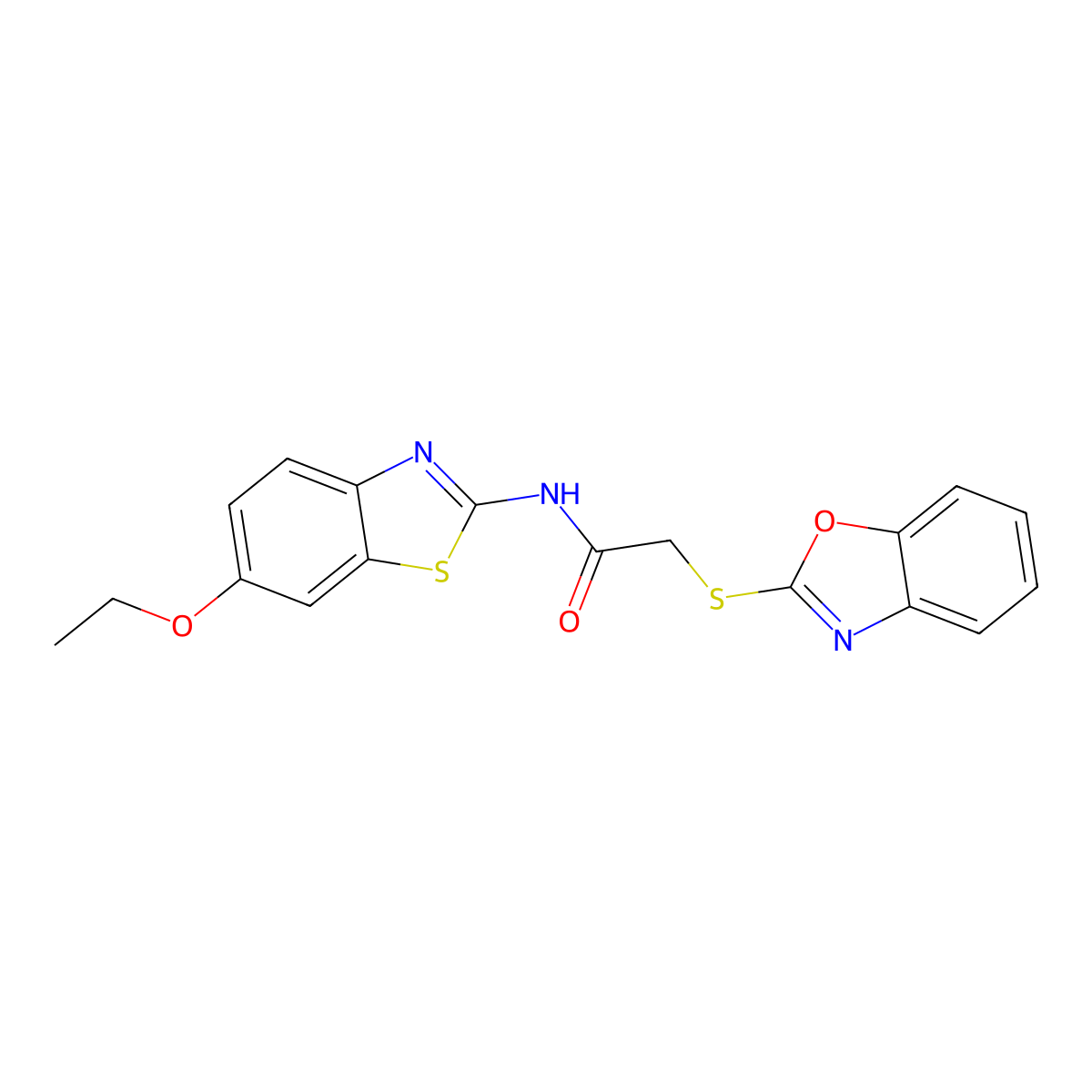 2-(1,3-benzoxazol-2-ylsulfanyl)-N-(6-ethoxy-1,3-benzothiazol-2-yl)acetamide molecular structure, CAS 443656-94-8