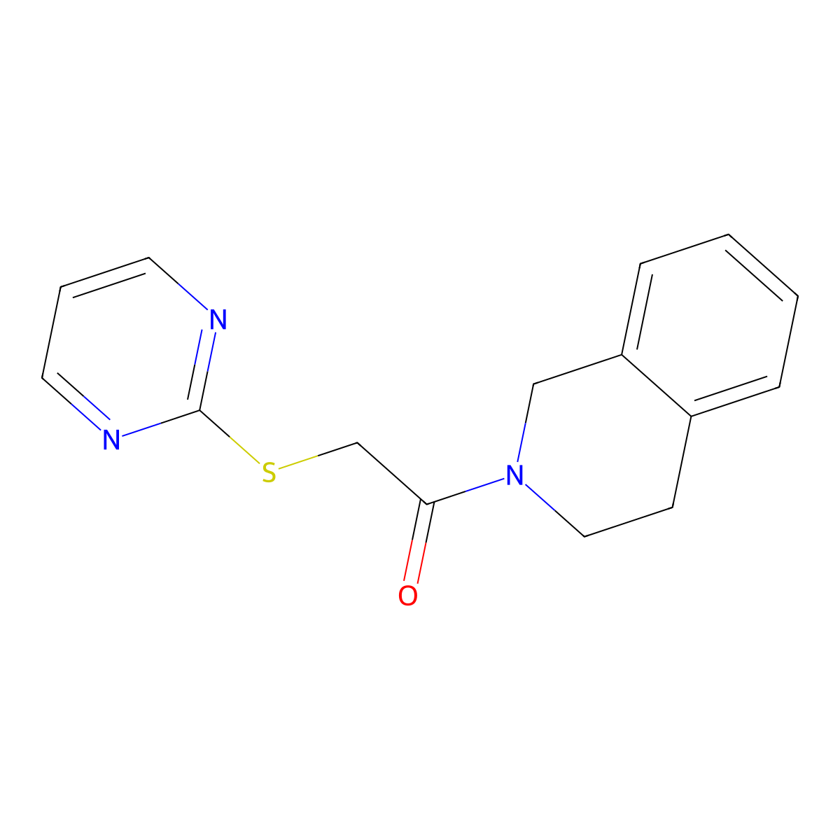 1-(3,4-dihydro-1H-isoquinolin-2-yl)-2-pyrimidin-2-ylsulfanylethanone molecular structure, CAS 443658-20-6