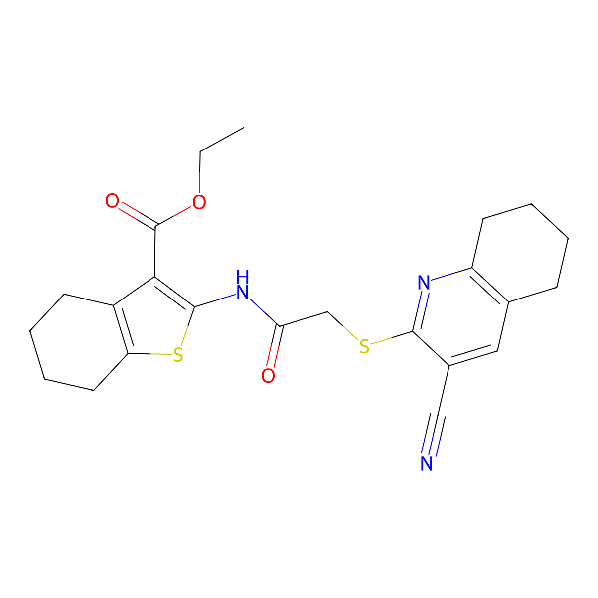 Ethyl 2-[[2-[(3-cyano-5,6,7,8-tetrahydroquinolin-2-yl)sulfanyl]acetyl]amino]-4,5,6,7-tetrahydro-1-benzothiophene-3-carboxylate molecular structure, CAS 443659-30-1